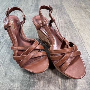 Lauren Ralph Lauren Leather Cork Wedge Sandal sz 7